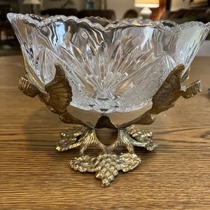 Vintage Brass Angel Bowl Holder With Clear Chantelle  Style Crystal Bowl